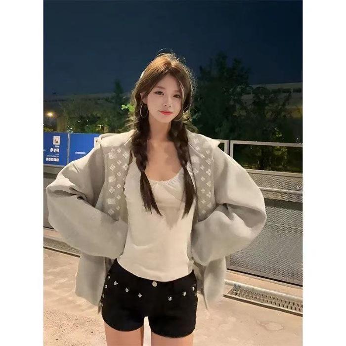 Женский Осенний Ретро Кардиган-Худи на Молнии - Однотонный, Свободный Крой, Повседневный Стиль XL серый