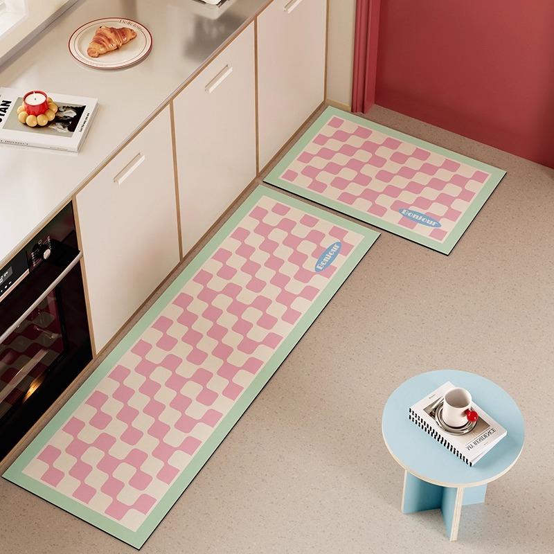 Non-slip Kitchen Mats for Floor Checkerboard Plaid Long Strip Runner Kitchen Rug Oil-proof Waterproof Washable Kitchen Floor Mat