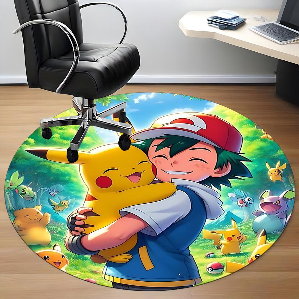 1pc Pokemon Pikachu Chair Carpet for Office Non Slip, Machine Washable Rug for Office, Room Holiday Decor for Christmas, Birthday Polyester