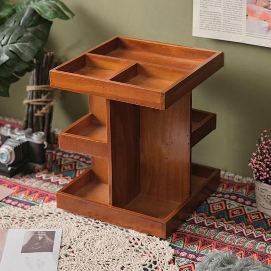 Storage Rack Cosmetic Organizer Large Capacity Multi-Layer Design 360-Degree Rotatable Wood Perfume Shelf Display Holder