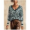 Damen V-Ausschnitt Leopardenmuster Strickpullover Lockerer Schnitt Langarm Winter Freizeit Streetwear Top