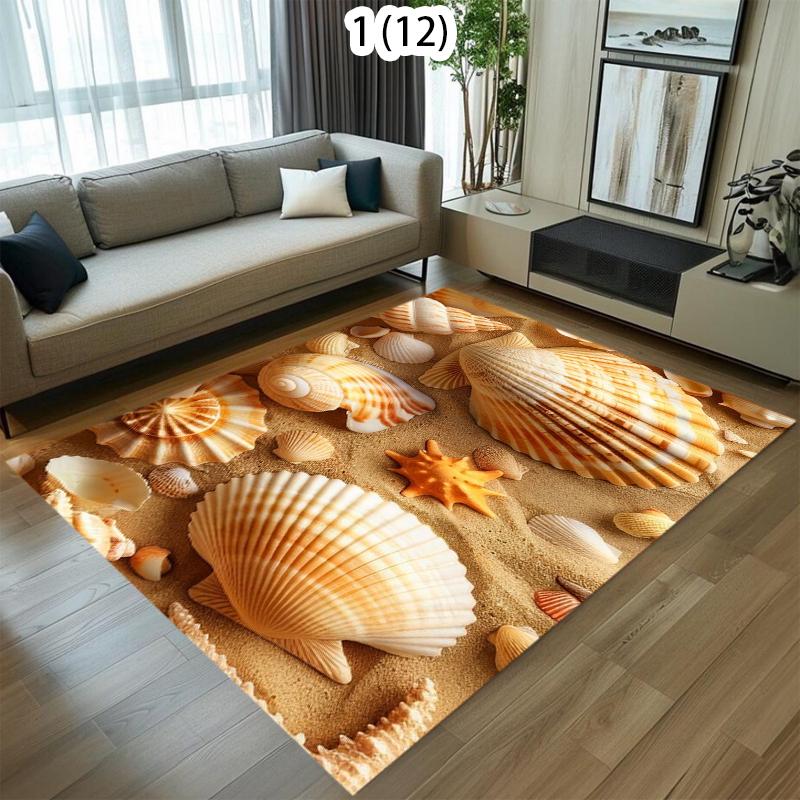 Realistic Sea Beach Starfish Shell Print Area Rug Non-Slip Soft Washable Floor Mat for Bedroom Living Room Coastal Home Carpet