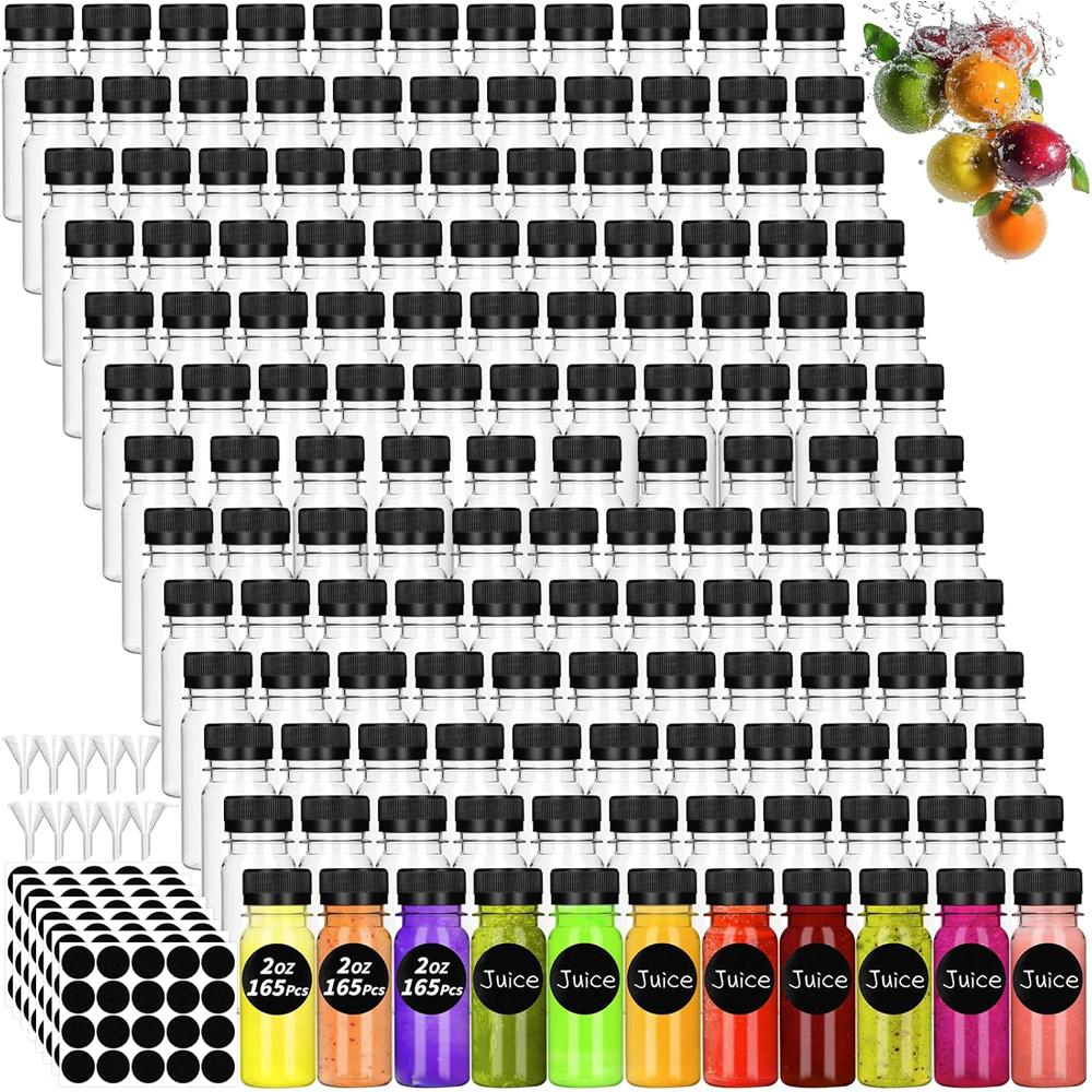 2 oz kleine Plastik-Saftflaschen mit Kappen, Mini-Behälter für Ingwershots mit manipulationssicheren Deckeln, wiederverwendbare Reiseflaschen