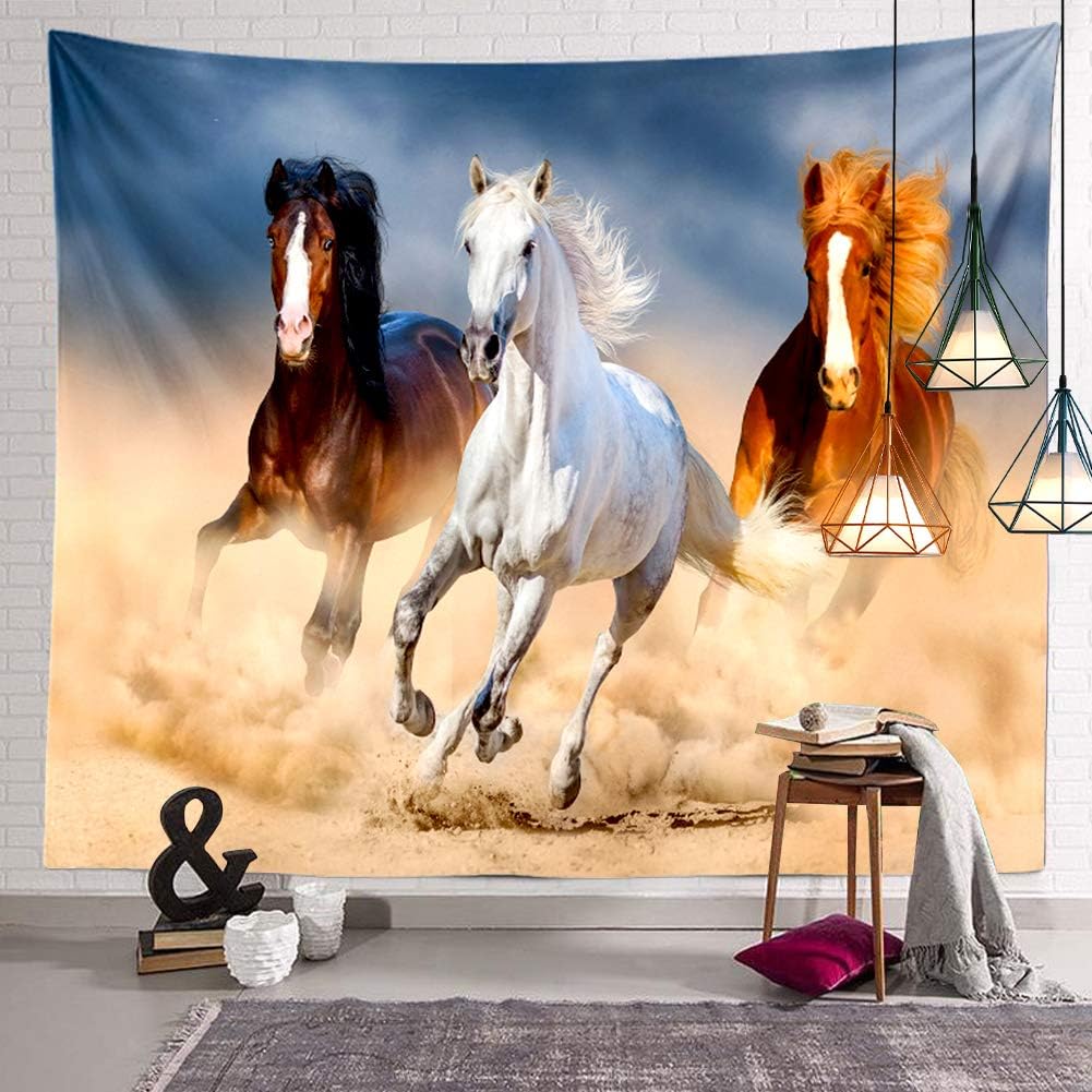 Horse Running Tapestry Western Steed Animal Wall Hanging Decor Indian Mandala Bohemian Hippie Trippy Large Tapestry for Bedroom