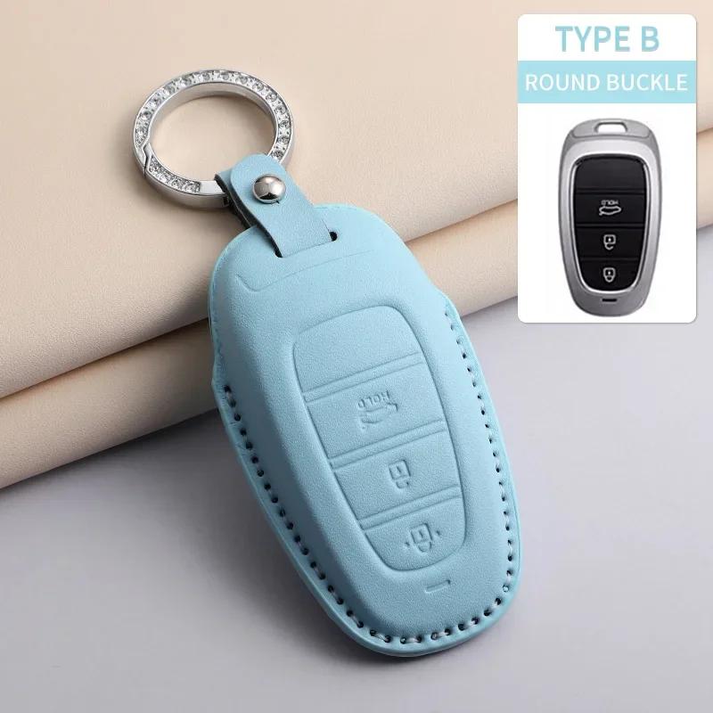 PU Leather Car Key Case Cover Holder Keychain Protective Shell for Hyundai Creta Ix35 Ix45 I10 I30 I40 Remote Key