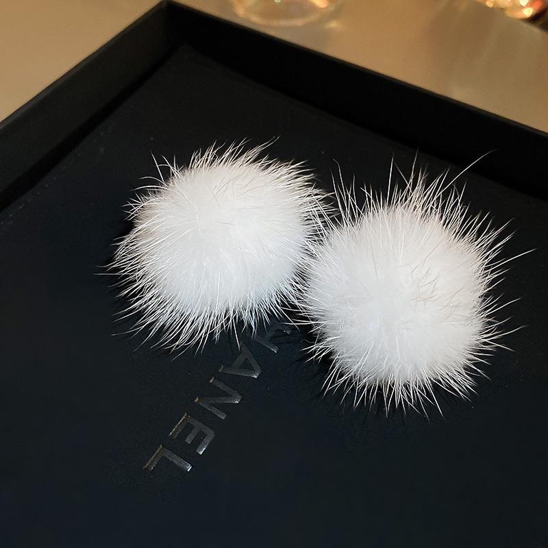 Snowflake Red Bow Hairball Earrings Creative Versatile Earrings Autumn and Winter Earrings