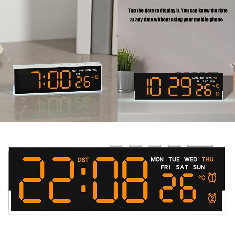 Night Light Digital Alarm Clock Electric Desk Clock with Indoor Temperature Loud Alarm Day of Week for Living Room