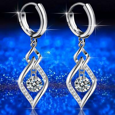 New Zircon Minimalist Silver Earrings Rotating Love Temperament Female Tassel Twist Earrings