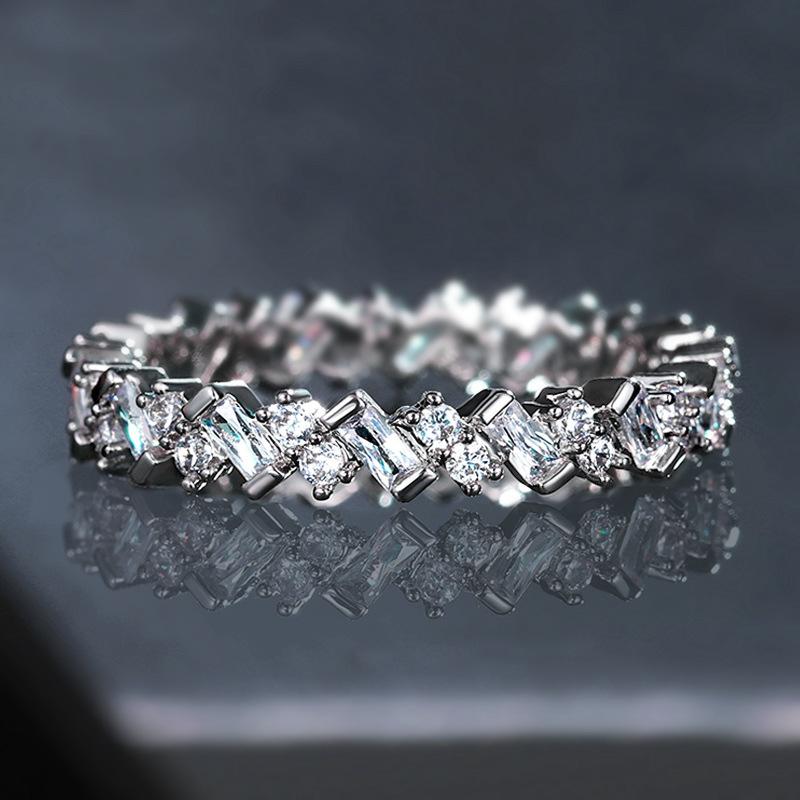 Fashionable INS jewelry, personalized trendy new square diamond ring for women, copper set full ring zircon tail ring