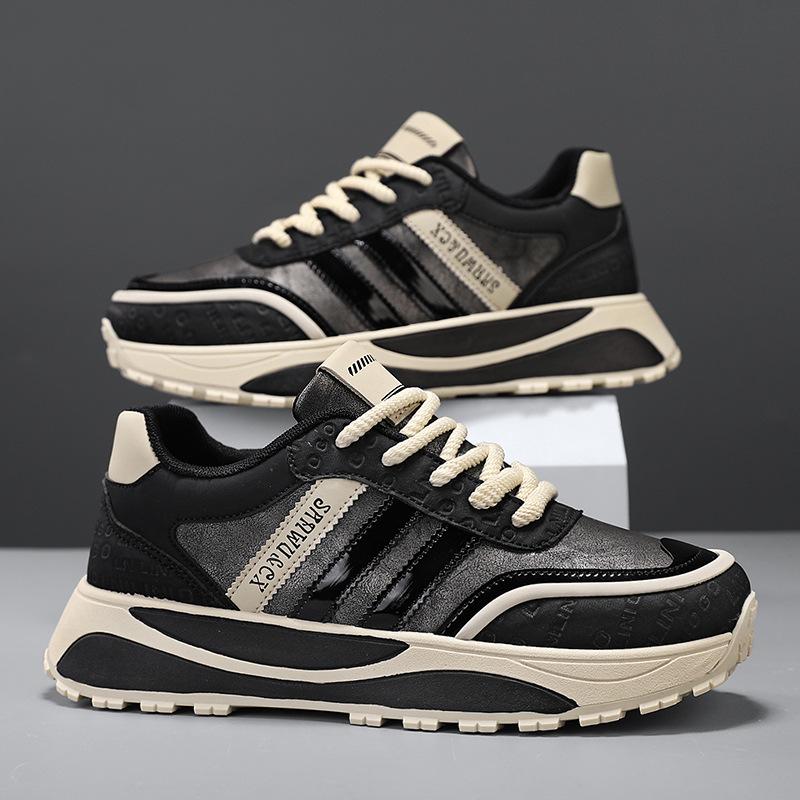 Trendy Brand Men's Shoes Winter New Leather Surface Comfortable Casual Soft Sole Fashion Three Bar Korean Version of Dad Shoes