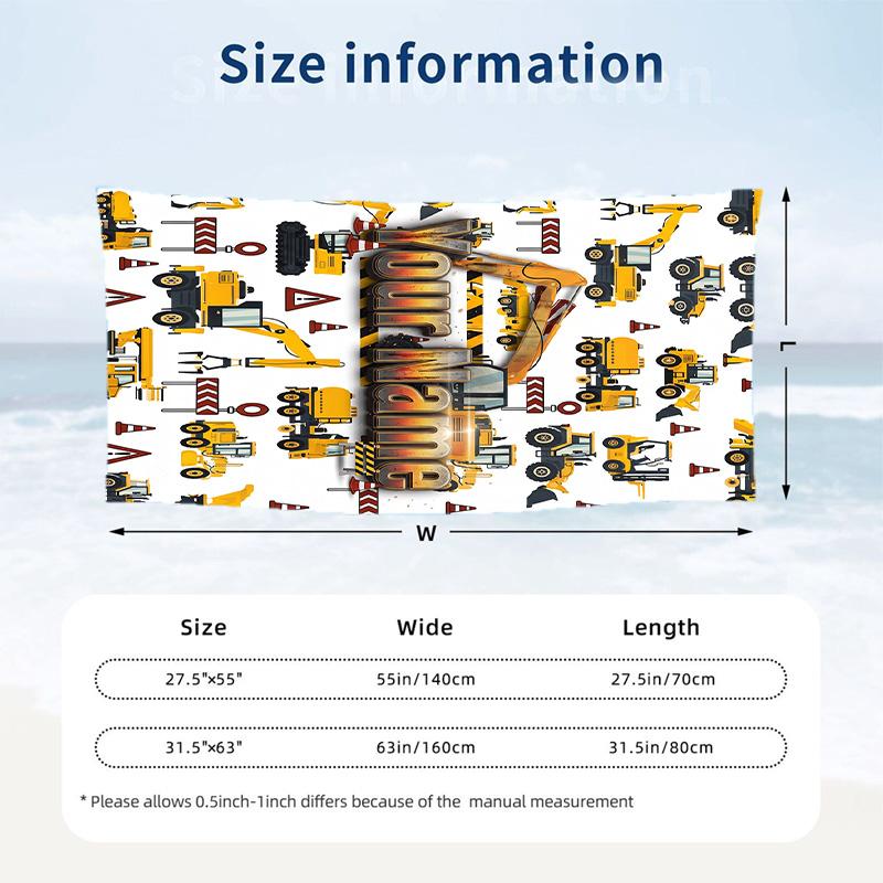 Construction Vehicles Theme Beach Towel Personalized Custom Name & Text Soft Quick Dry Beach Towel for Swimming Travel