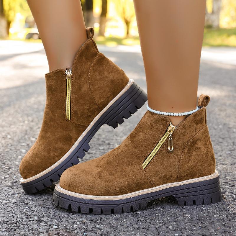 Round Head Side Zipper Martin Boots Short Boots Thick Heel New Autumn and Winter Large Size Women's Short Boots Women