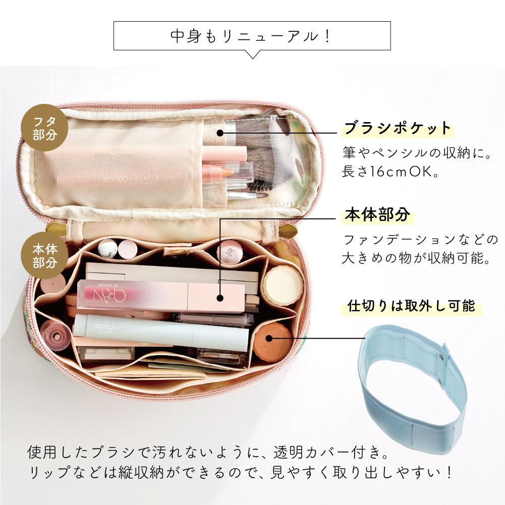 Slim Vanity Makeup Premium Liberty Gift Freestanding Brush Made in Floral Angelica Gray Pouch, Print, Boxed, Pocket, Divider, Handle, Travel-Friendly,