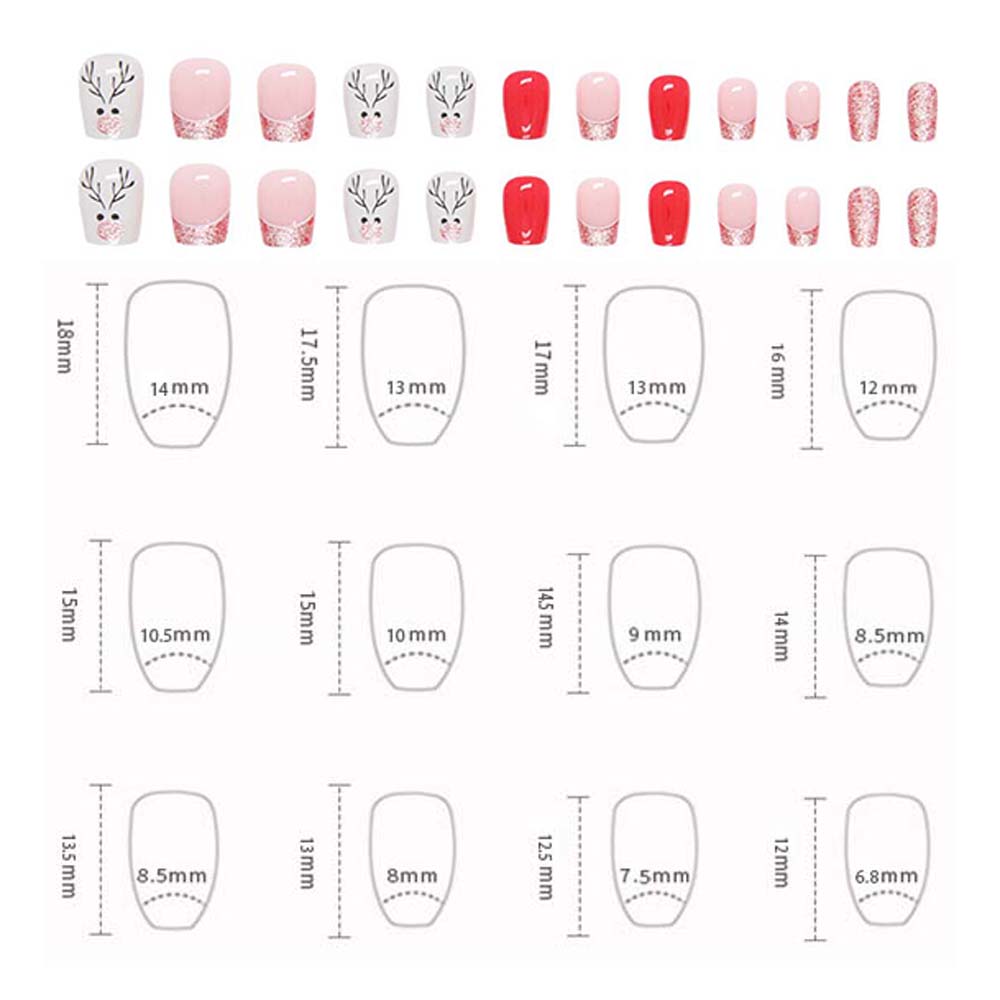 24Pcs/set DIY Nail Accessories Christmas Short False Nails Christmas Fake Nail Extension  Nail Salon