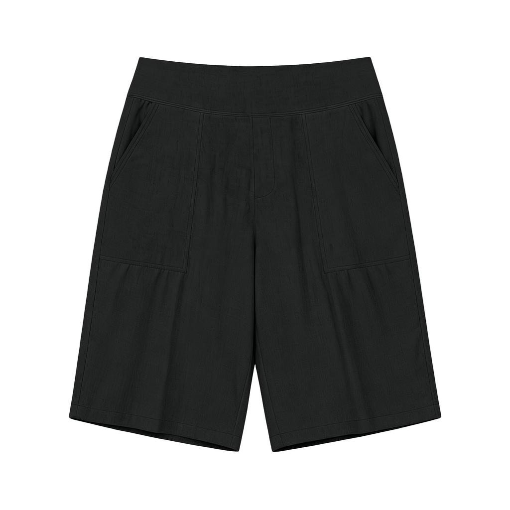 Women's High Waist Solid Linen Blend Bermuda Shorts Loose Wide Leg Japanese Casual Cropped Trousers
