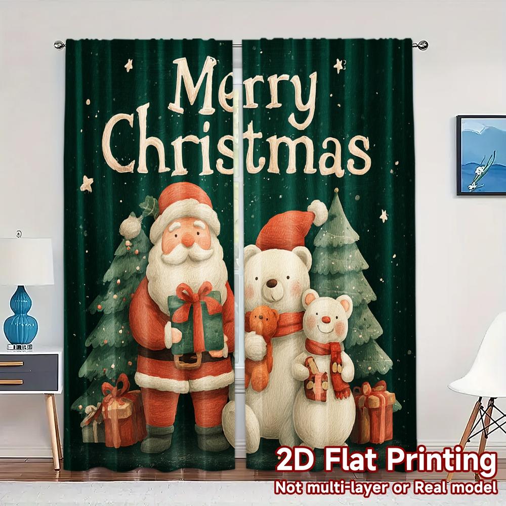 

Set Of 2 Flat Printing Jit Curtains Without Rod Festive Friends Chic Curtain Versatile Polyester All W100*H70(CM)-Hooks&2PCS