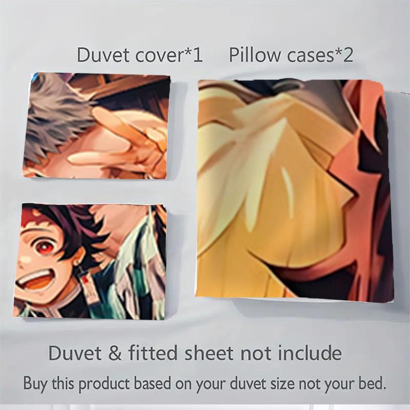Set Biancheria da Letto Anime Demon Slayer Kimetsu no Yaiba 3 Pezzi-Completo Universale Tre Pezzi per Camera da Letto, Camera degli Ospiti, Soggiorno, Hotel-Regalo Perfetto per