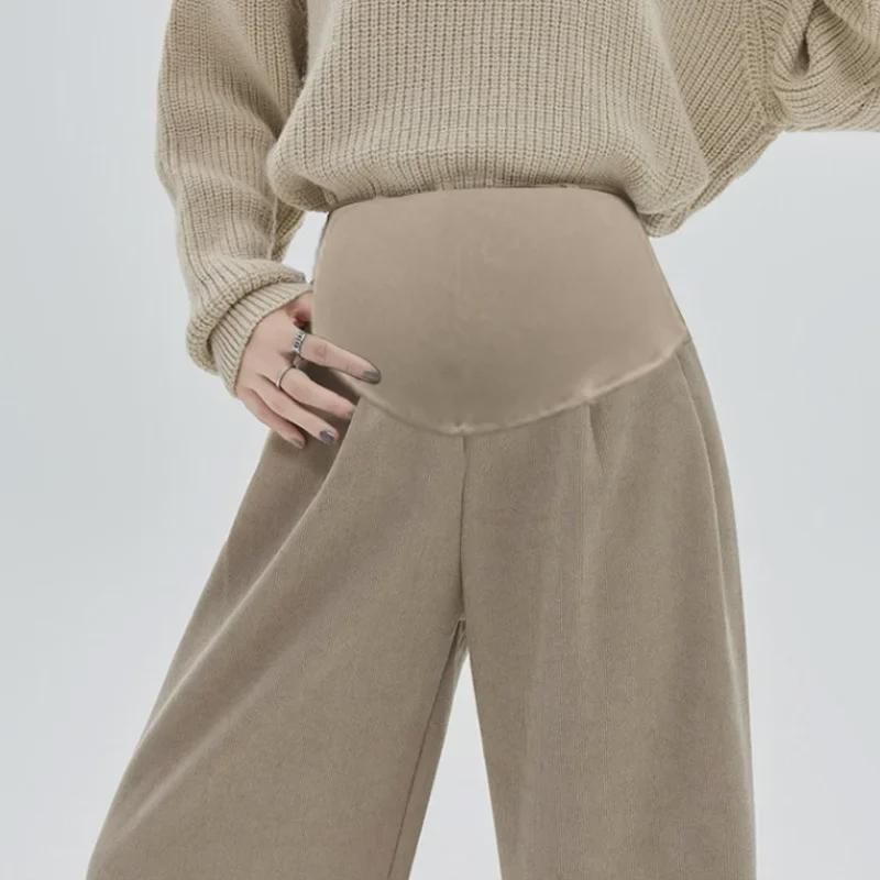 2024 Spring & Autumn Maternity Velvet Cotton Wide-Leg Pants with Belly Support
