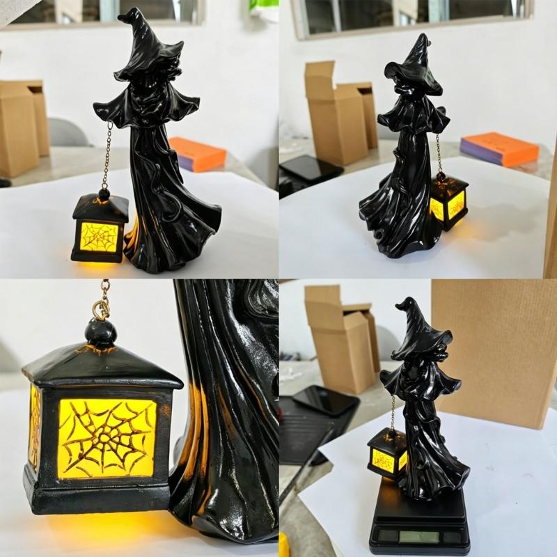 Witches Lamp Gothics Decors,Witches Table Lamp with LED Lantern,Unique Night Lights for Bedroom Desk Halloween Home Decors