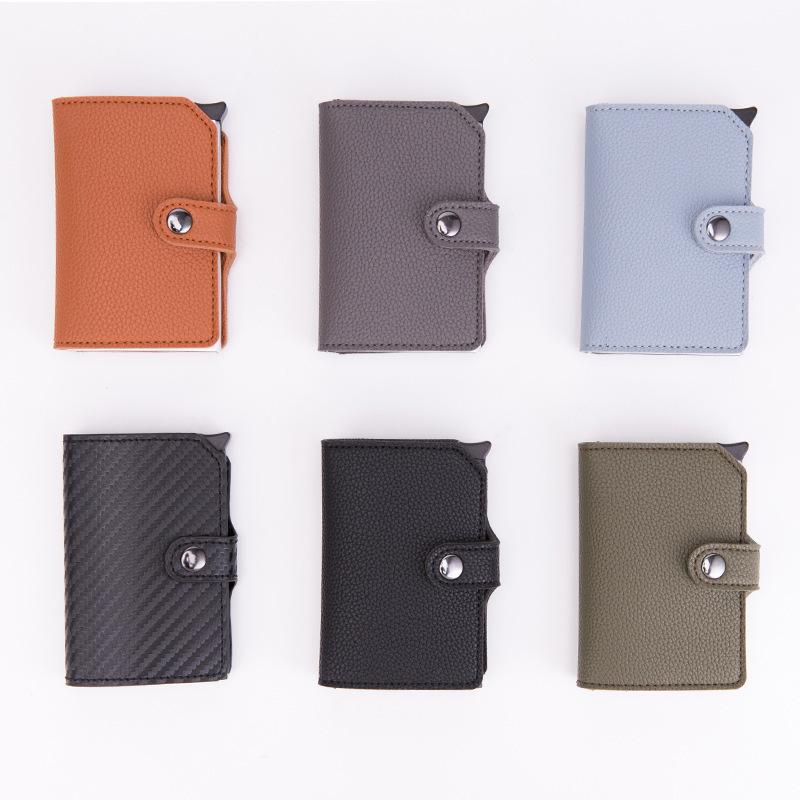 

Кошелек с узором личи, кожаный, мужской и женский, RFID-кошелек, эластичный алюминиевый каркас, отделение для карт, обложка для карт из углеродного волокна, OEM Main image 11X8X3cm