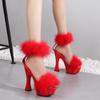 Women's Shoes High Heeled Nightclub Solid Color Thick Heel Mink Hair Fairy Catwalk 1106 Series 14cm Heel 4cm Platform LFD
