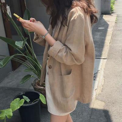Wiosenna bawełniano-lniana marynarka damska koreańska wersja luźnej lnianej cienkiej kurtki jeansowej
