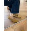 Square Head One-word Buckle with Mary Jane Shoes Women's New Soft Leather Yellow Retro Flat Shoes