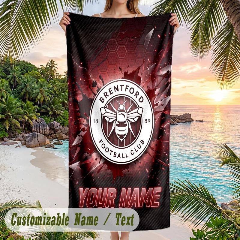 Beach Towel Brentford Football Print Custom Name Text Soft Towel for Swimming Pool