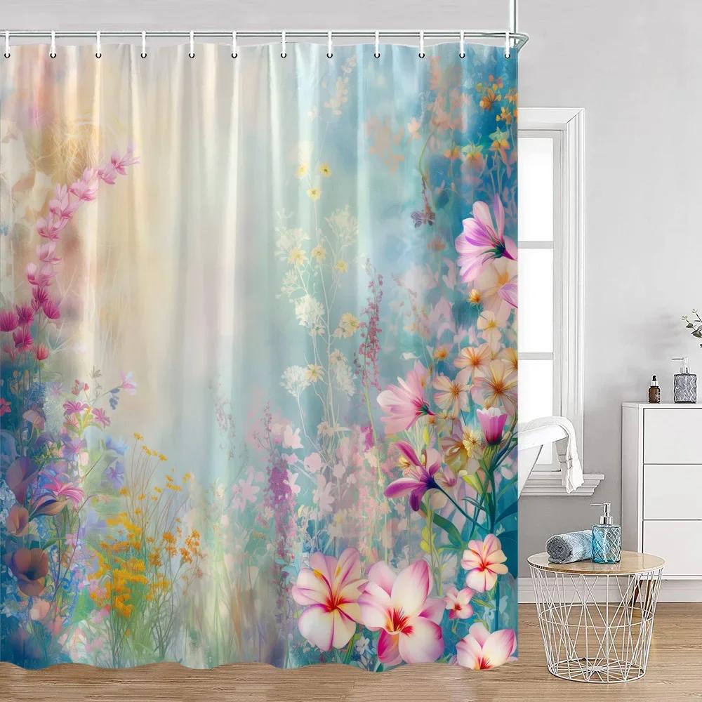 Lavendel Lila Duschvorhang Blume Floral Pflanzen Badezimmer Dekorativ Polyesterstoff Badewanne Duschvorhang