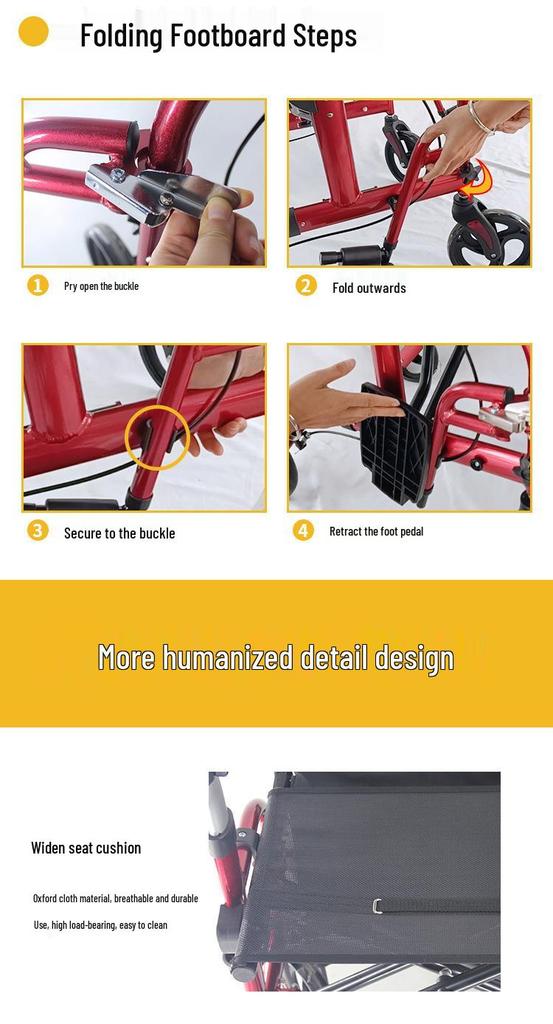Lightweight Foldable Four-Wheel Walker with Seat and Shopping Trolley for Seniors