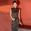 Sleeveless Chinese-Inspired Long Cheongsam Dress Women 2026 Vintage Fit-and-Flare Style With Stand Collar Round