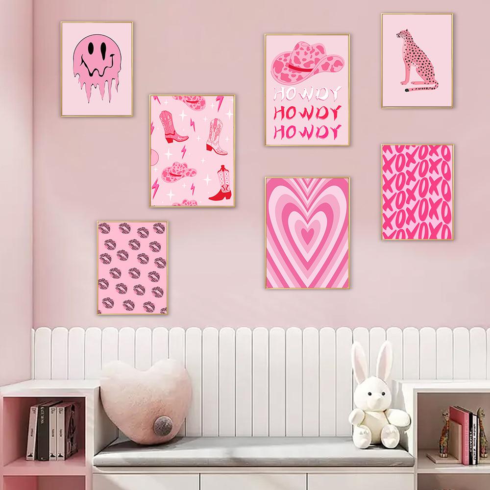 Pink Abstract Wall Art Canvas Poster Living Room Bedroom Core Decorative Painting