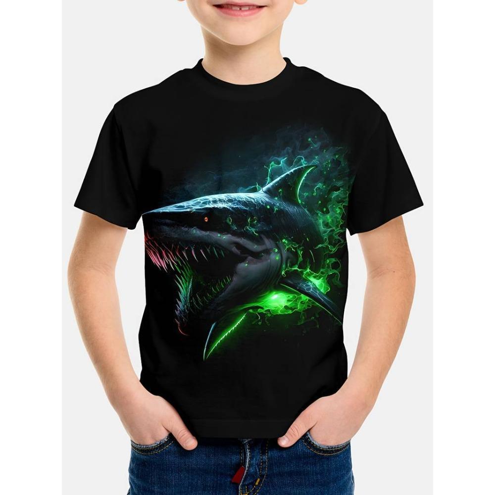 New Shark 3D Digital Print Children's T-Shirt: Short-sleeved, Round-neck, Breathable Summer Sports Top