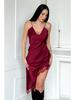 S32370 Off-shoulder V-neck Backless Color Block Lace Camisole Silk Satin Dress