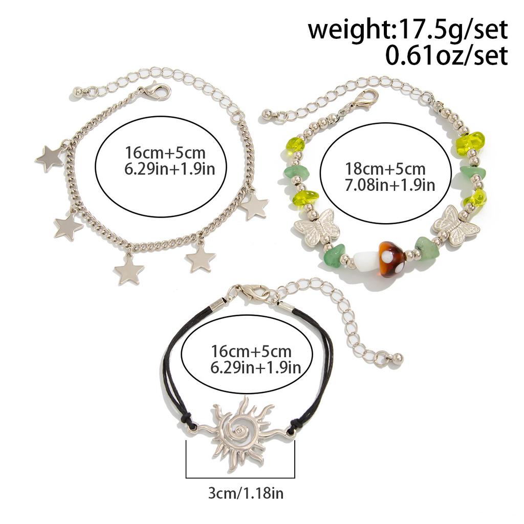 Boho Bransoletka z Kamiennych Koralików Słońce dla Kobiet Biżuteria Wakacyjna Prezent Spiralny Design Motyl Wielowarstwowa Zawieszka Gwiazda Etniczny Styl Bransoletka Tkana Bransoletka