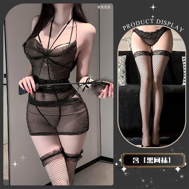 Sexy Underwear, Sexy Tight Pajamas, Hot Temptation, Perspective Hip-wrapped Nightdress Set Qqny Abstinence