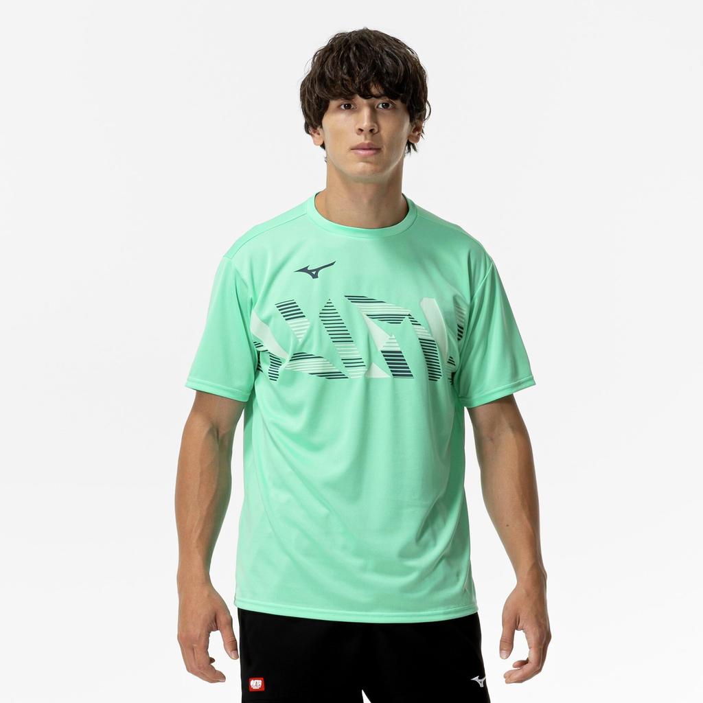 Mizuno Table Tennis Game Short JTTA Biscay Green Shirt, Sleeve, Certified, Moisture-Wicking, Quick-Drying, Unisex, 82JAC111,