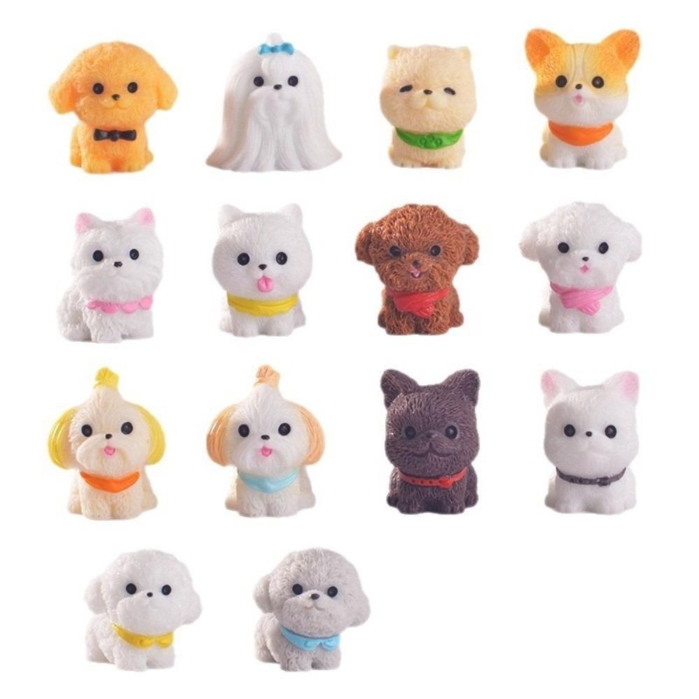 

14pcs Teddy Corgi Dog Ornaments Desktop Decoration Animal Statue Doggy Model Fairy Tale Gardens