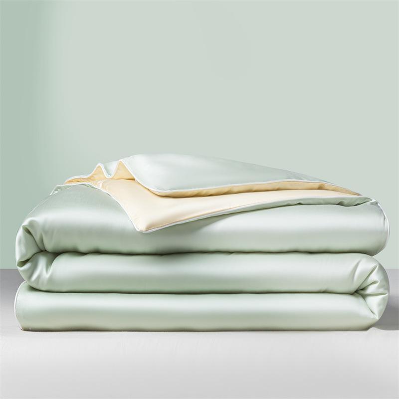 A-Class Dual Color Cool Ice Silk Summer Quilt, Washable Summer Single Double Bed Quilt Set for Student Dormitory
