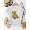 Europeisk Storlek Dam Söt Tecknad Björnprint Kortärmad T-shirt - Ljusgrå Stretchig Casual Topp med Rund Hals, Hela Säsongen Bekväm Passform, Nallebjörn