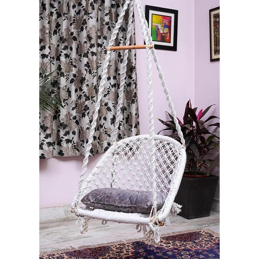 Duży bawełniany hamak w kształcie litery D, wisząca huśtawka z poduszką