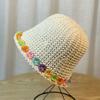 Girls Teens Crochet Bucket Hat with Flower Decals Woman Straw Weaving Floppy Hat Teens Summer Spring Camping Sun Hat  White One Size
