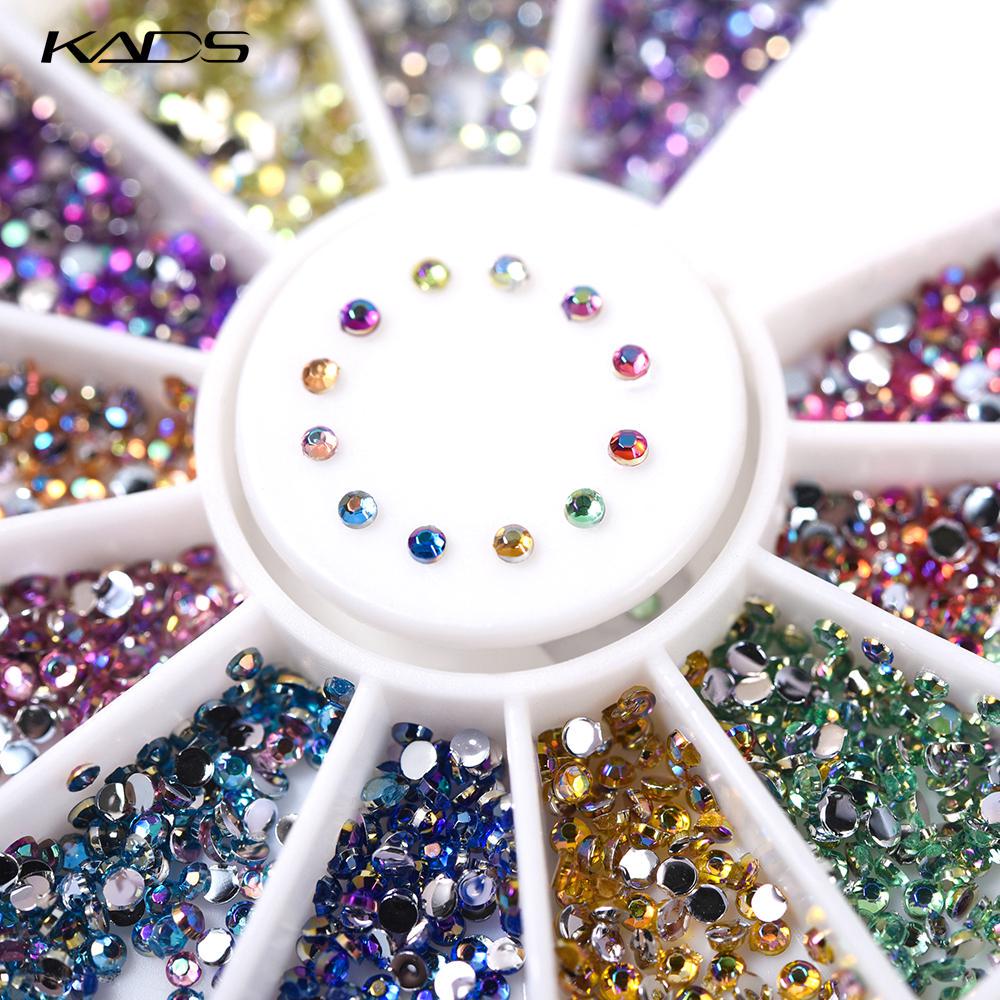 kads 1.5MM Circle AB Color 600pcs 12 Colors Rhinestones Wheel Nail Art Decorations Manicure Shine Diamond Nails Decoration