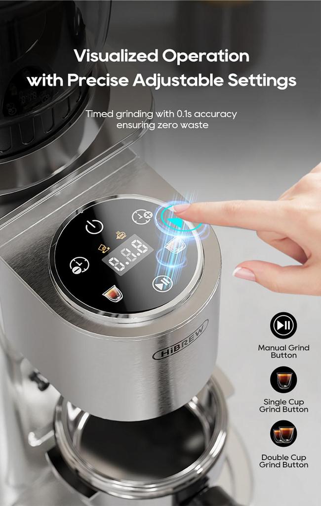 HiBREW G7 Coffee Grinder, 48 Grind Settings, Anti-Static Technology, Stainless Steel Conical Burr, Touch Panel