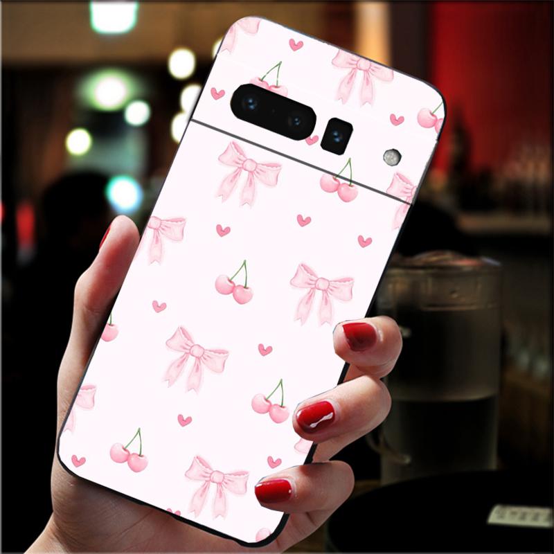 

For Google Pixel 10 9 Pro XL Silicone Phone Soft Case For Google Pixel 9A 8A 7A 6A 5 Cover Shell Cute Pink Heart Bow Google Pixel 5