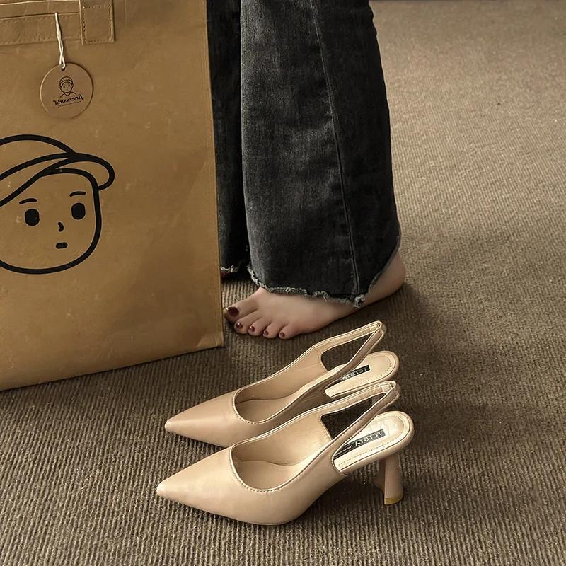 

Fashion Baotou Back Empty Sandals High Heels Women s Thick Heel 2024 Spring New Single Shoes Pointed Toe Black Work Shoes High Heels 40 абрикосовый