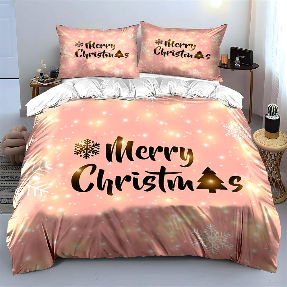 Merry Christmas Snowflake Pink Bedding Duvet Cover Set Duvet Cover Pillowcases (1*Duvet Cover 2*Pillowcases, without duvet insert)