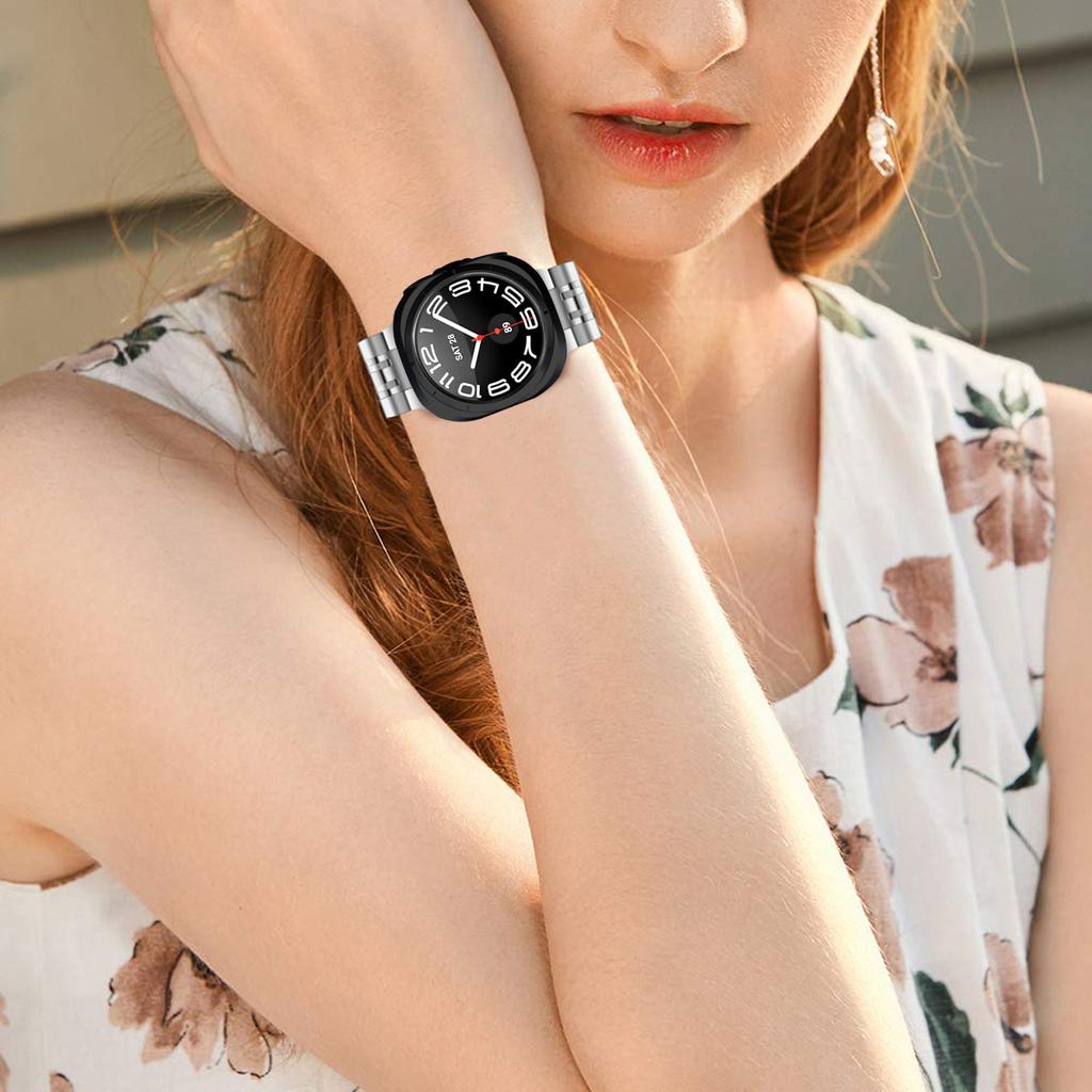 Silver Slim Strap for Samsung Galaxy Watch8 44mm/40mm/8 Classic 46mm Stainless Steel Seven-Link Watch Band
