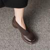 Fashion Hot New Spring Split Leather Women Shoes Round Toe Women Pumps Shoes for Women Chunky Heels Deep Mouth Loafers Zapatos Mujer