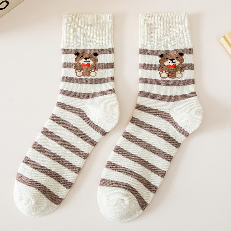 Socks Kawai Bear Women Autumn Winter Thickened Warm Loop Japanese Women's Floor Mid-tube Cotton Causal Sock Lovely Girls Style